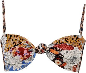 Agua Bendita Top bikini con design patchwork - Marrone