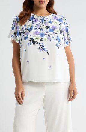 Kasper Flutter Sleeve Top in Lily White Multi at Nordstrom, Size 1 X