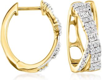 Ross-Simons Diamond Crisscross Hoop Earrings in 14kt Yellow Gold