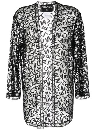 Chanel 1998 logo-embroidered sheer lace jacket - Black