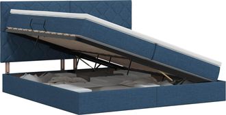 vidaXL Cama Con Almacenamiento Y Colch&oacute;n Azul 200 X 200 Cm Tela Vidaxl