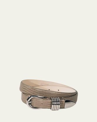 D&eacute;hanche Hollyhock Lizard-Embossed Leather Belt