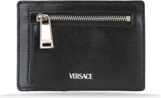 Versace Leren kaarthouder met muntzakje - Heren - Portefeuilles - Zwart - ONE Size - Accessoires
