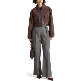 Mani&egrave;re De Voir Denise Suede & Pebbled Leather Jacket in Brown at Nordstrom, Size 12