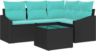 vidaXL Juego De Sof&aacute; 5 Uds. Negro Rat&aacute;n Sint&eacute;tico Vidaxl