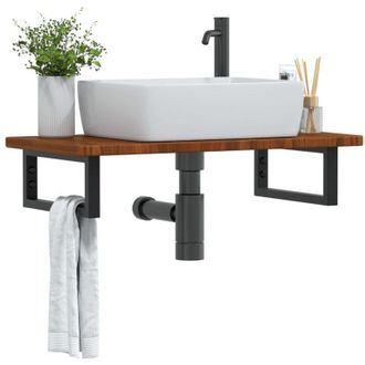 vidaXL Vidaxl - Estante De Lavabo De Pared De Acero Y Madera Maciza De Roble