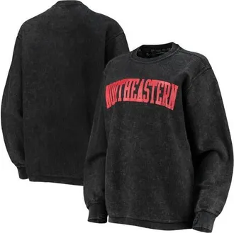 Pressbox Womens Pressbox Black Northeastern Huskies Comfy Cord Vintage Wash Basic Arch Pullover Sweatshirt at Nordstrom, Size Xx-Large