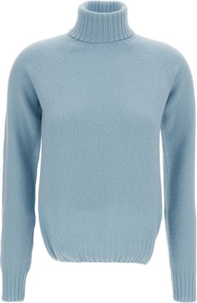Drumohr Light Blue Flat-Knit Wool Turtleneck