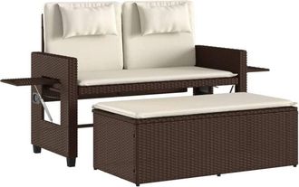 vidaXL Sill&oacute;n Reclinable De Jard&iacute;n Con Cojines Rat&aacute;n Sint&eacute;tico Marr&oacute;n Vidaxl