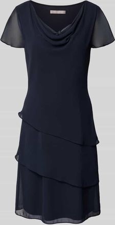 Christian Berg Cocktail Tailliertes Cocktailkleid mit Volants in Marine Melange, Gr&ouml;&szlig;e 36