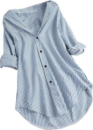 Generic Nidddiv Shirt Dresses For Women Uk Long Sleeve V Neck Tshirts Plus Size Striped Shirt Long Ladies Blouses Button Down Womens Tops Size 14 Uk Summer T-
