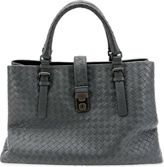Bottega Veneta Roma Intrecciato Nappa Gray Leather Handbag (Pre-Owned)