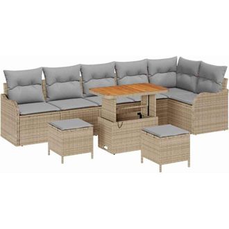 vidaXL Vidaxl - Set Divano da Giardino con cuscino 9 pcs Beige, Grigio Chiaro