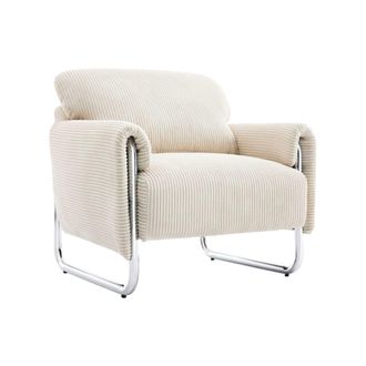 Sweeek Sill&oacute;n vintage de pana con estructura cromada, blanco roto
