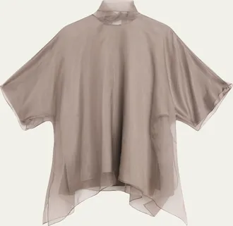 Brandon Maxwell Cali Scarf-Neck Silk Organza Blouse