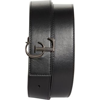 Christian Louboutin CL Reversible Leather Belt in Black/Cafe/Gun Metal at Nordstrom, Size 100