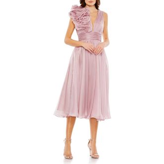 Mac Duggal Sleeveless Chiffon A-Line Tea Length Cocktail Dress in Rose at Nordstrom, Size 14