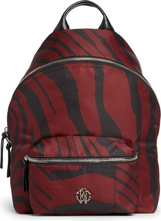 Roberto Cavalli Mens Sienna And Black Zebra Print Fabric Backpack