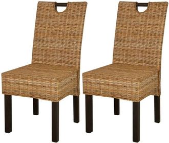 vidaXL Vidaxl - Sillas de comedor 2 unidades ratán kubu y madera de mango