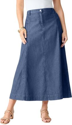 Roaman's Plus Size 24/7 Stretch A Line Maxi Skirt in Medium Wash at Nordstrom, Size 12