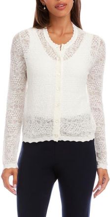 Karen Kane Pointelle Stitch Cotton Blend Cardigan in White at Nordstrom, Size X-Small