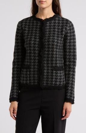 Max Studio Fringe Houndstooth Jacket in Black/Char Hndstth at Nordstrom Rack, Size X-Large