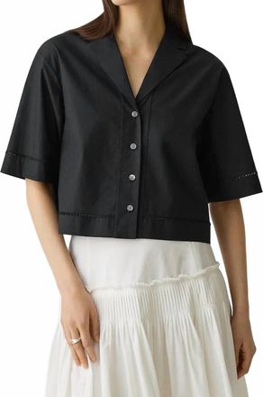 Theory City Poplin Boxy Camp Shirt In Black