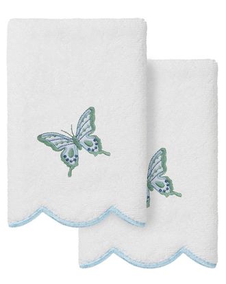 Linum Home Textiles 100% Turkish Cotton Britney Scallop 2Pc Embellished Fingertip Towel Set