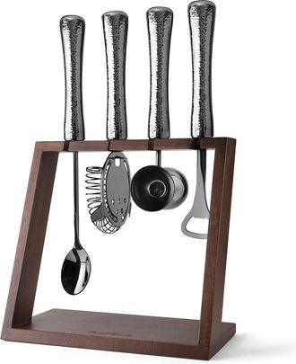 Final Touch Final Touch 4 Piece Bar Tool Set with Stand - Black Chrome Metal Handles