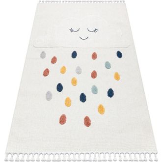 RugsX Rugsx - Alfombra Yoyo Gd63 Blanco / Azul Oscuro - Nube, Gotas Para Ni&ntilde;os, Estructural, Sensorial Flecos Beige 160x220 Cm