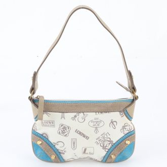 Loewe Beige Blue Leather Canvas Handbag Shoulder Bag Tote Bag (Pre-Owned)