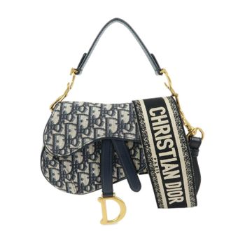 Dior Saddle Oblique Canvas Beige Canvas Handbag (Pre-Owned)