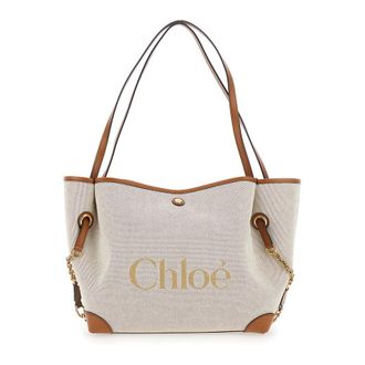 Chlo&eacute; Clover Brown Tote Bag With Logo Lettering On The Front And Magnetic Closure Cotton For Women