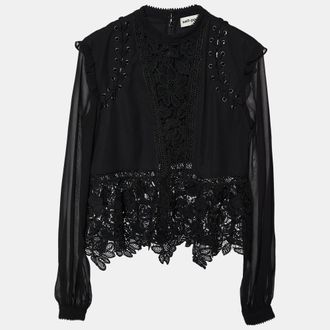 Self Portrait Black Lace & Chiffon Top