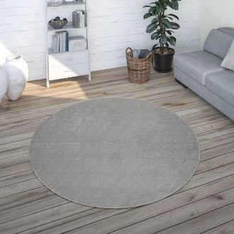 Paco Home Paco Home - Alfombra Sal&oacute;n Color Liso Discreta Moderna Pelo Corto Varios Colores Y Tama&ntilde;os Plata, &Oslash; 200 Cm Redon