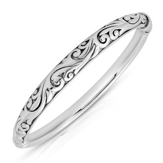 MAX + STONE 925 Sterling Silver 7 Inch Filigree Bangle Bracelets with Hinged Clasp