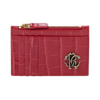 Roberto Cavalli Wallets & Cardholders, female, Pink, Size: ONE SIZE Cocco Print Cardholder with Metal Logo