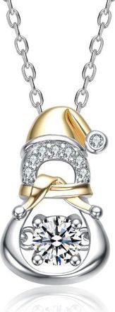 Rachel Glauber White Gold Plated with Clear Cubic Zirconia Santa Hat Snowman Pendant Necklace