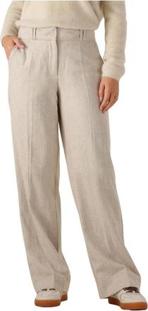 Simple Beige wollen pantalon voor dames - Dames - Straight fit broeken - Beige - M - Wol - Broeken