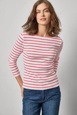 Lilla P Rib Boatneck Tee In Geranium Stripe