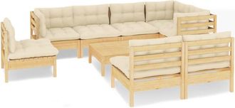 vidaXL Muebles De Jard&iacute;n 9 Pzas Y Cojines Madera Maciza De Pino Crema Vidaxl