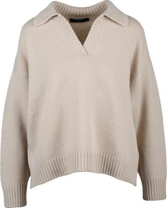 Max Mara Agre Poloshirt Trui - Dames - V-hals truien - Beige - M - Wol - Truien & Vesten