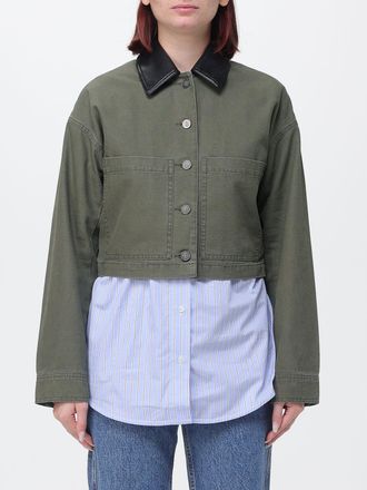 Anine Bing Giacca a camicia Yuma in cotone con collo in pelle a contrasto