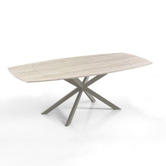 Oresteluchetta Mesa extensible cer&aacute;mica/acero travertino-platino 75x90x140-200