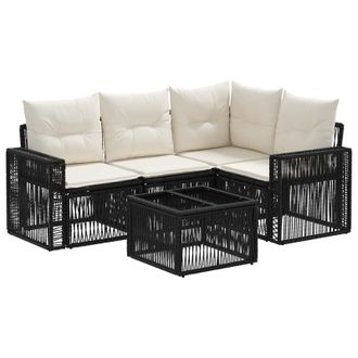 vidaXL Conjunto De Sof&aacute;s De Jard&iacute;n 5 Pcs Negro Y Blanco Crema Vidaxl