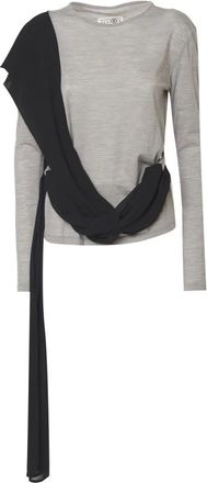 Maison Margiela Truien & Vesten, Dames, Grijs, M, Wol, Maglia con sciarpa al collo