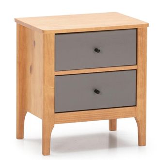 HOMN Mesita de noche 2 cajones roble, madera maciza, 46 x 35 x 51 cm