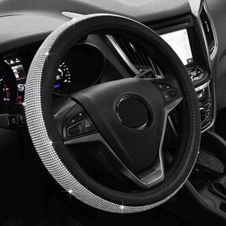 OEM Funda Para Volante - Cuero Negro Con Cristales - Di&aacute;metro Universal 36,5 A 38 Cm - Interior Antideslizante - 1 Unidad