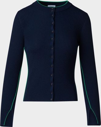 Akris Ribbed Wool Cardigan with Contrast Piping