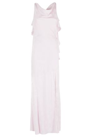 Rotate Pink Maxi Waterfall Back-Tie Patterned Polyester Maxi Dress